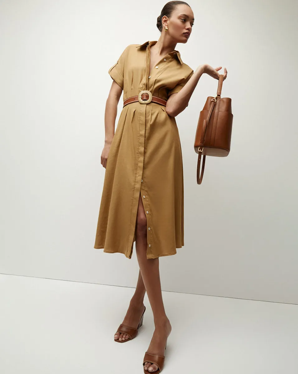 Adavi Khaki Linen Shirt Dress>Veronica Beard Hot