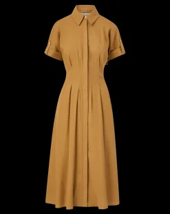 Adavi Khaki Linen Shirt Dress><noscript><img width=