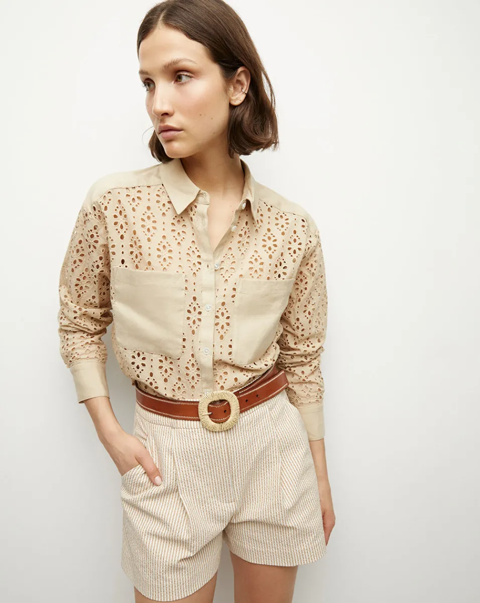 Aderes Cotton Eyelet Shirt in Stone Khaki>Veronica Beard Best