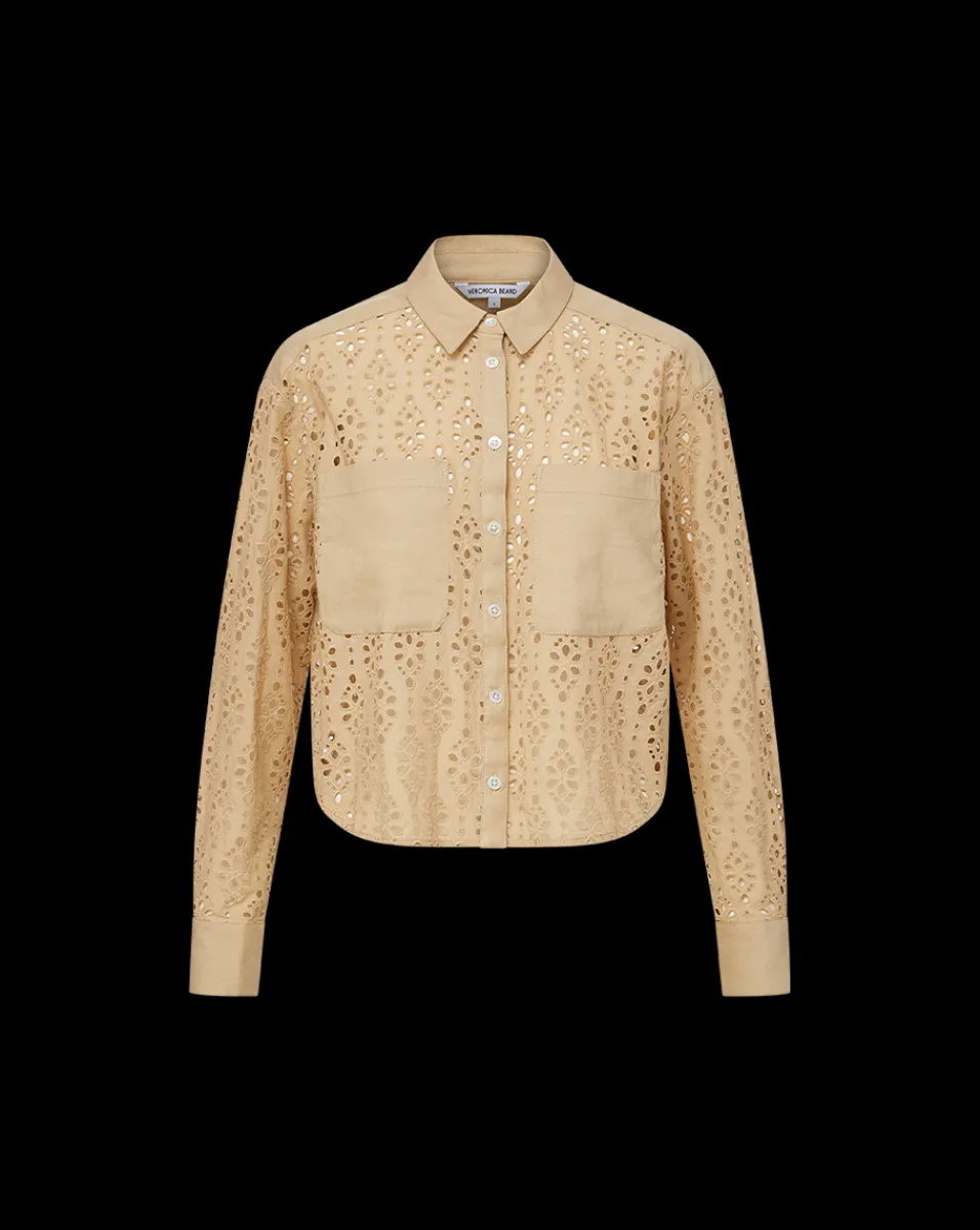 Aderes Cotton Eyelet Shirt in Stone Khaki>Veronica Beard Best