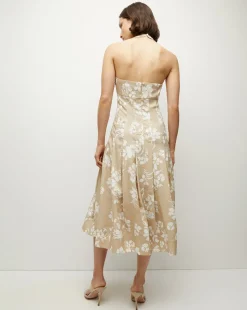 Amalia Stretch-Linen Dress in Stone Khaki/Off-White><noscript><img width=