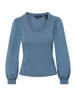 Anabel Slate Blue Puff-Sleeved Top><noscript><img width=