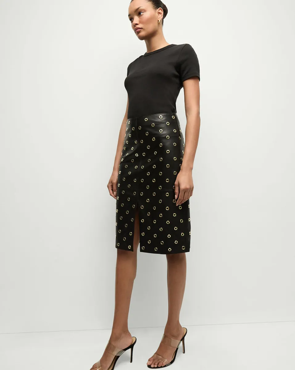 Anderson Leather Grommet Skirt in Black>Veronica Beard Discount