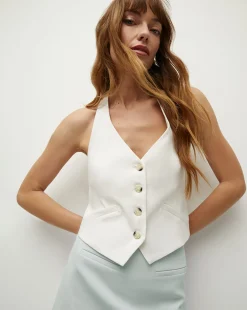 Arabella Stretch-Linen Vest in>Veronica Beard Hot