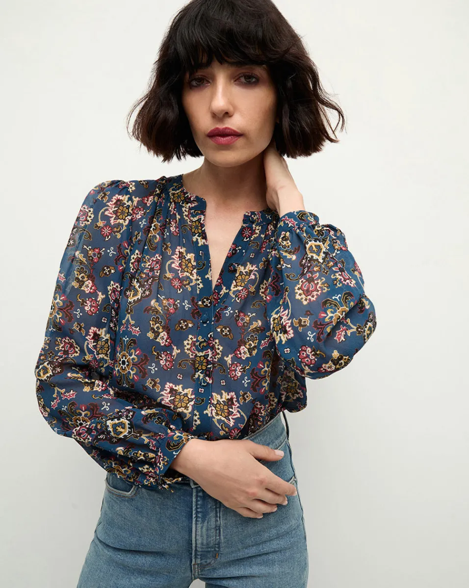 Ashlynn Silk Blouse in Blue Print>Veronica Beard Outlet