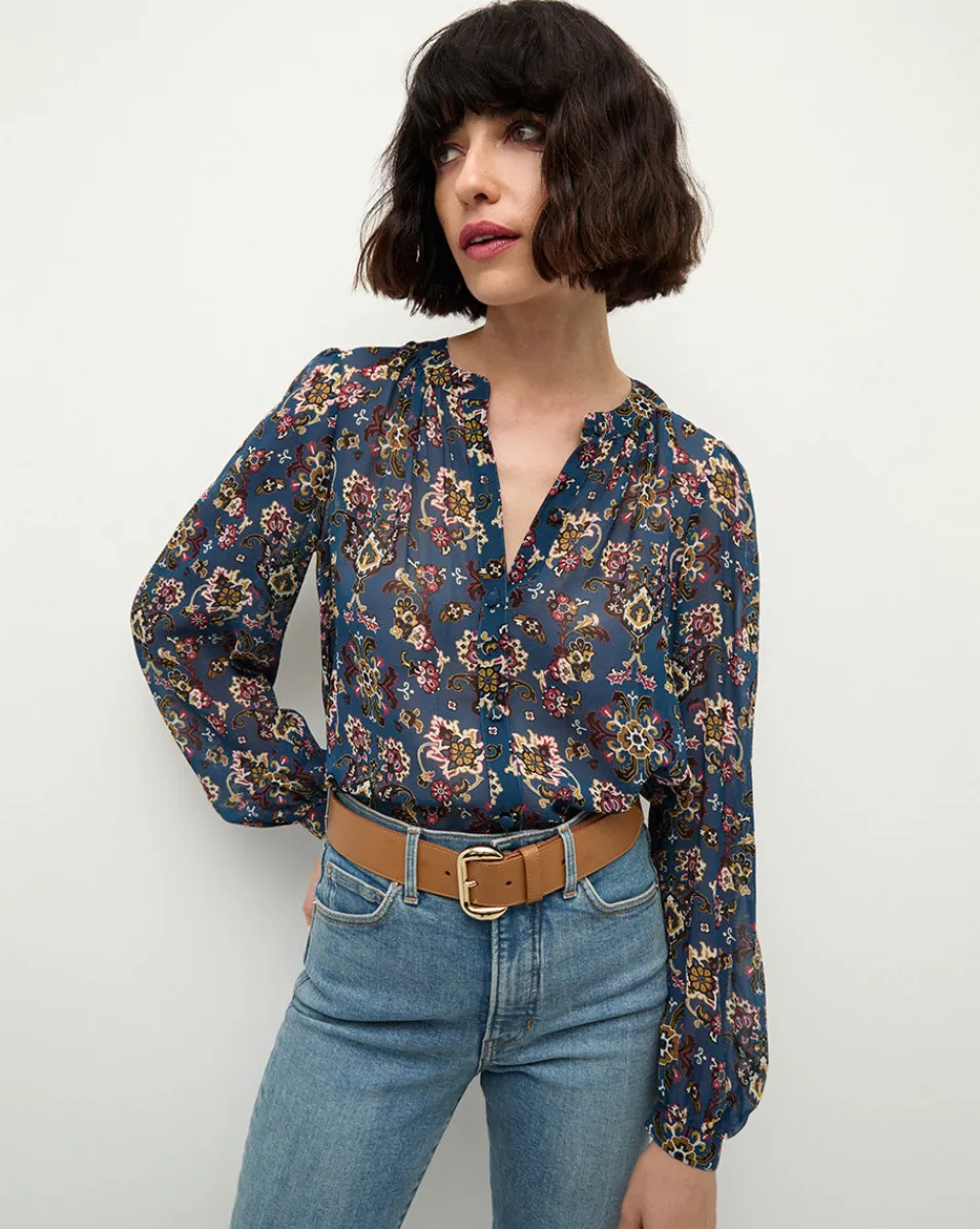 Ashlynn Silk Blouse in Blue Print>Veronica Beard Outlet