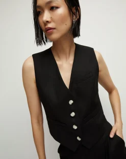 Bennett Twill-Linen Vest in>Veronica Beard Outlet