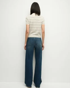 Brandt Striped Cashmere Polo in Ivory/Heather Grey><noscript><img width=