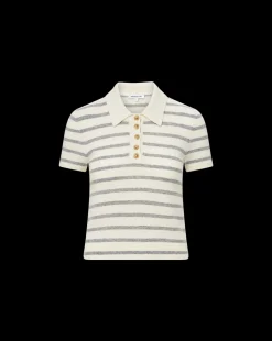 Brandt Striped Cashmere Polo in Ivory/Heather Grey><noscript><img width=