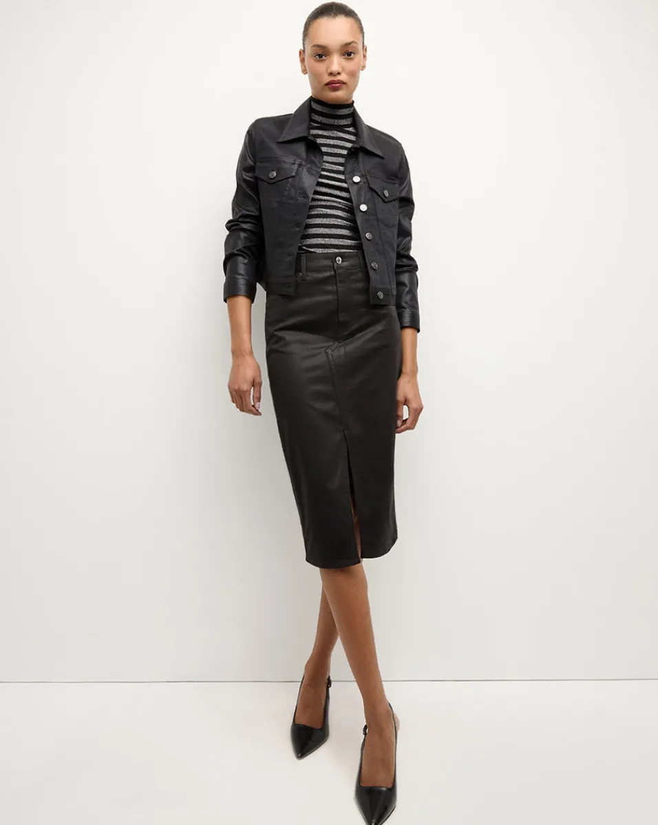 Breves Midi Skirt Coated in Black High Gloss>Veronica Beard Clearance