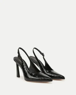 Callie Croc-Embossed Slingback Pump in Black>Veronica Beard New