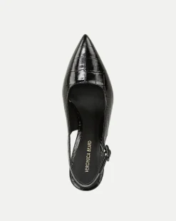 Callie Croc-Embossed Slingback Pump in Black><noscript><img width=