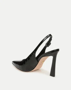 Callie Croc-Embossed Slingback Pump in Black><noscript><img width=