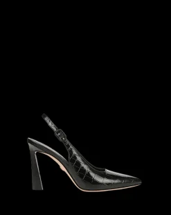 Callie Croc-Embossed Slingback Pump in Black><noscript><img width=
