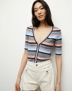 Calliope Ribbed Cardigan in Blue Multi>Veronica Beard Online