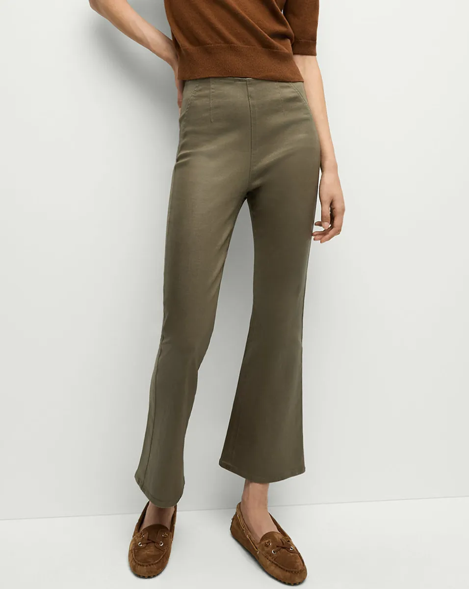 Carson Coated Off-Duty Kick-Flare Jean in Army High Gloss>Veronica Beard New