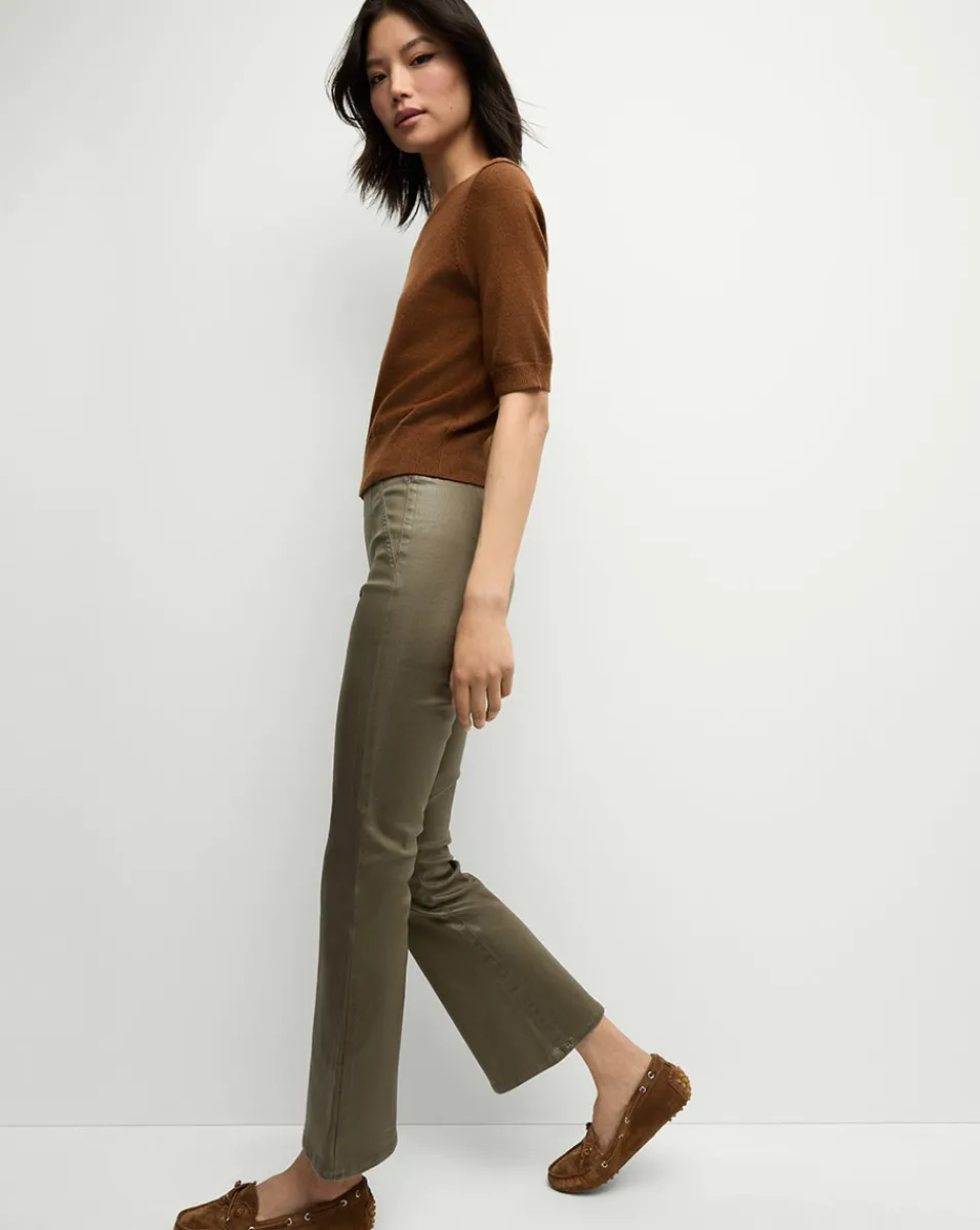 Carson Coated Off-Duty Kick-Flare Jean in Army High Gloss>Veronica Beard New