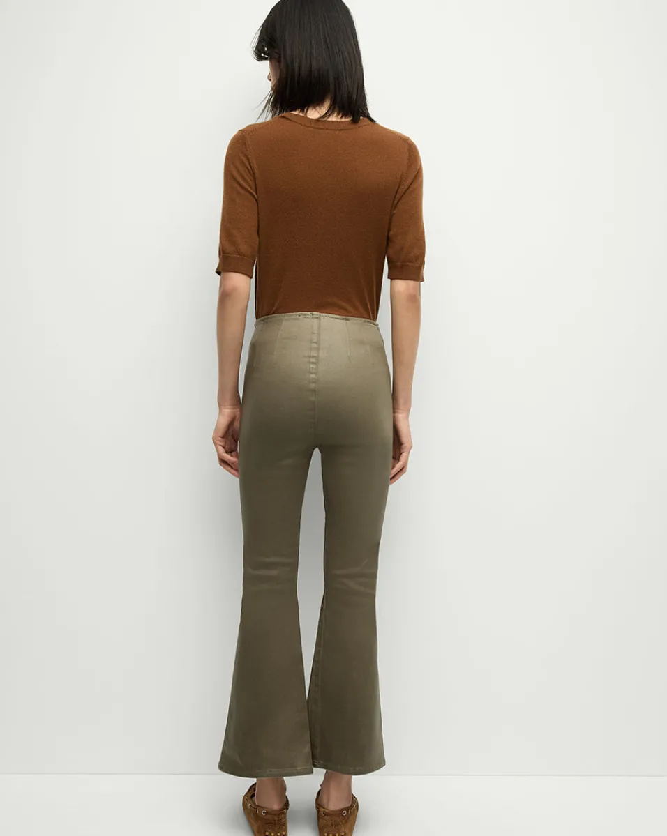 Carson Coated Off-Duty Kick-Flare Jean in Army High Gloss>Veronica Beard New