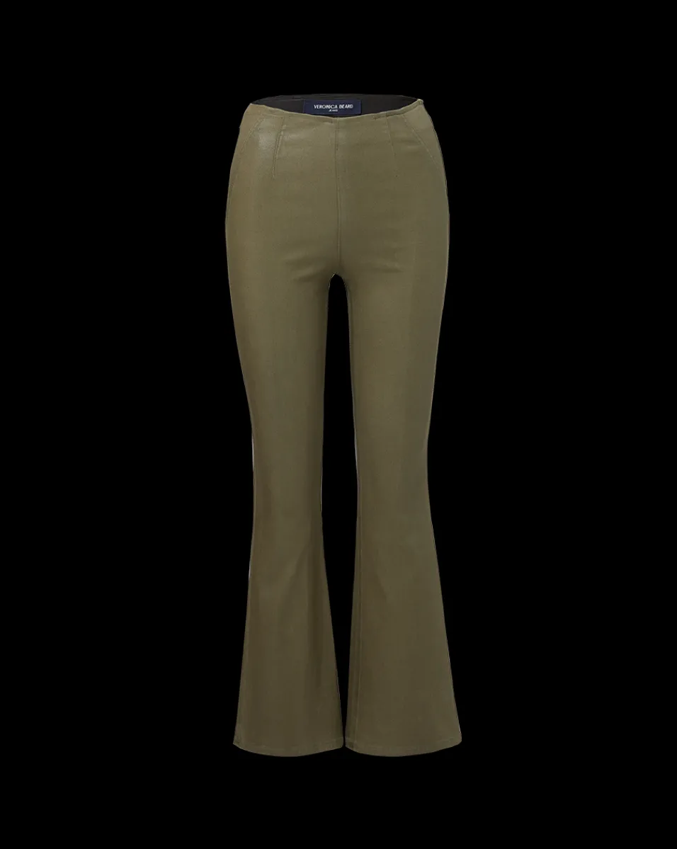 Carson Coated Off-Duty Kick-Flare Jean in Army High Gloss>Veronica Beard New