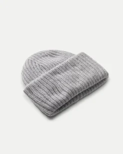 Cashmere Foldover Beanie in Heather Grey><noscript><img width=