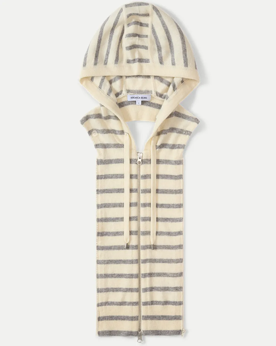 Cashmere Hoodie Dickey in Ivory/Heather Grey>Veronica Beard New