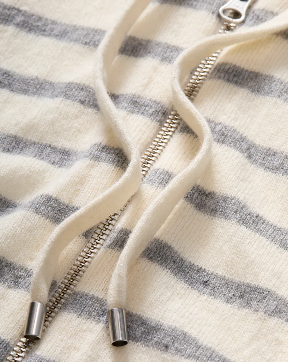 Cashmere Hoodie Dickey in Ivory/Heather Grey>Veronica Beard New
