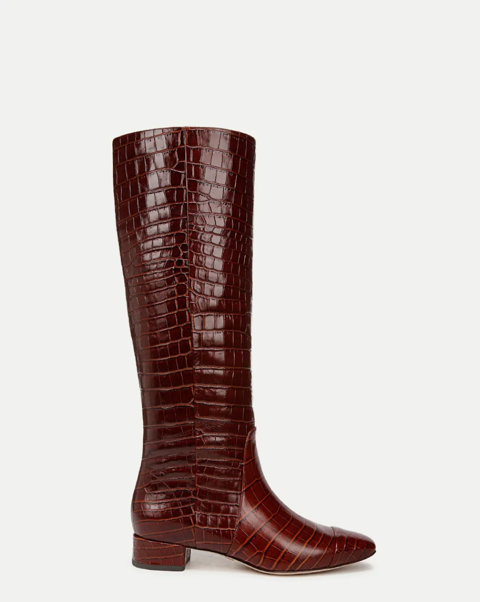 Cecile Croc Knee High Boots in Brown>Veronica Beard Best