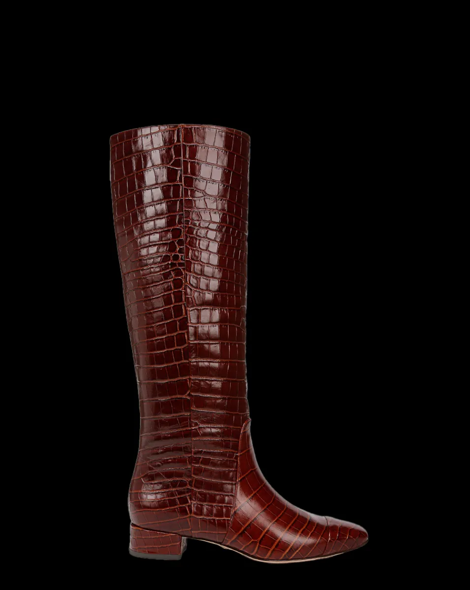 Cecile Croc Knee High Boots in Brown>Veronica Beard Best