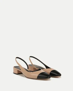 Cecile Leather Cap-Toe Slingback in>Veronica Beard