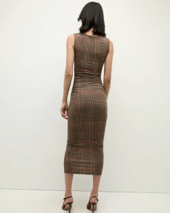 Charissa Plaid Sheath Dress in Camel><noscript><img width=