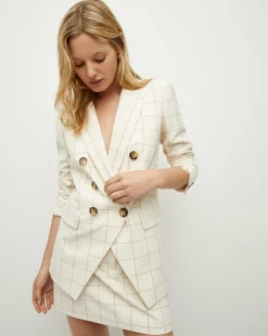 Charleston Plaid Dickey Jacket in Ecru/Deep Ochre>Veronica Beard Online