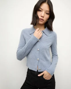 Cheshire Cashmere Cardigan in Smoke Blue>Veronica Beard Hot