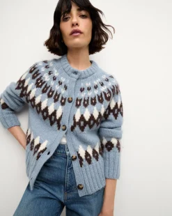 Christina Fairisle Cardigan in Smoke Blue Multi>Veronica Beard Sale