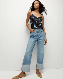 Ciarlo Stretch-Silk Top in Navy Multi><noscript><img width=