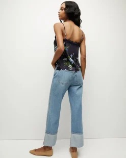 Ciarlo Stretch-Silk Top in Navy Multi><noscript><img width=