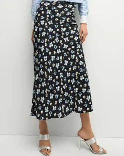 Clover Stretch-Silk Floral Skirt in Navy Multi>Veronica Beard Discount