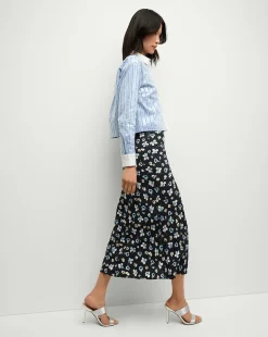 Clover Stretch-Silk Floral Skirt in Navy Multi><noscript><img width=
