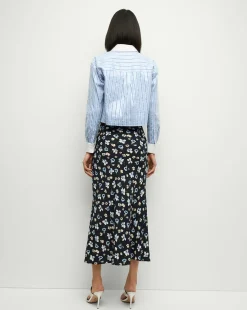 Clover Stretch-Silk Floral Skirt in Navy Multi><noscript><img width=