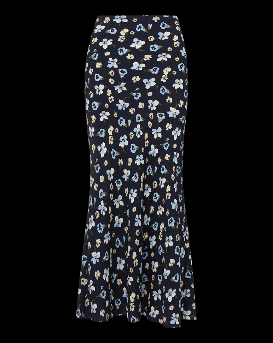 Clover Stretch-Silk Floral Skirt in Navy Multi>Veronica Beard Discount