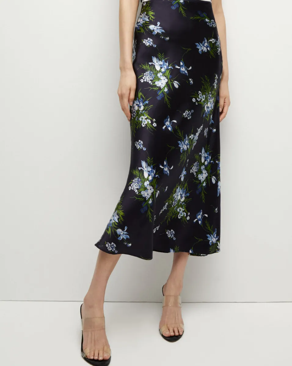 Clover Stretch-Silk Skirt in Navy Multi>Veronica Beard Hot