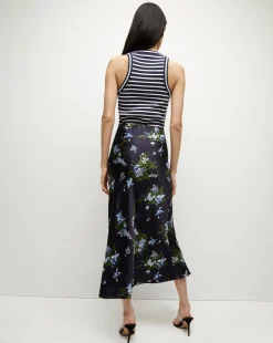 Clover Stretch-Silk Skirt in Navy Multi><noscript><img width=