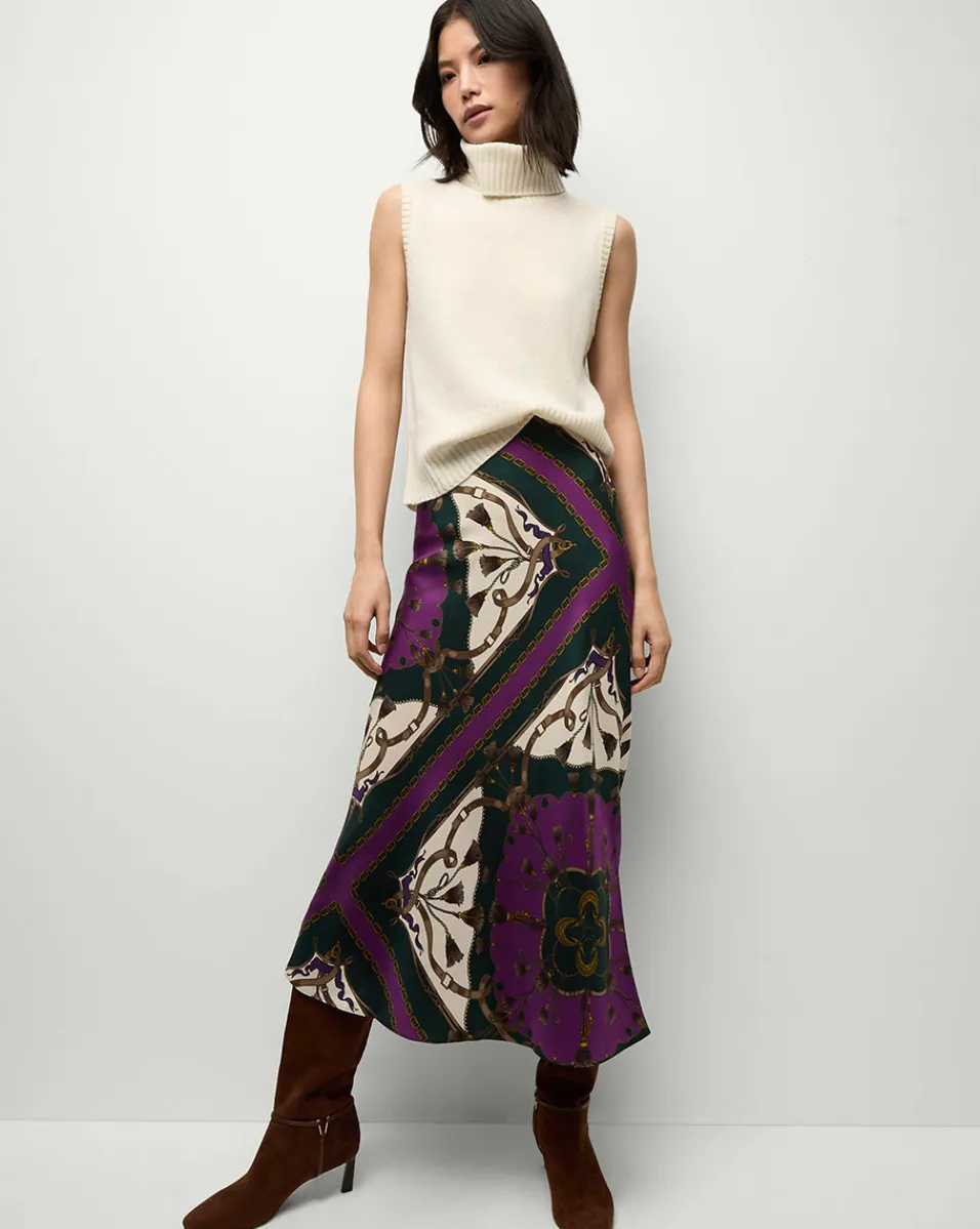 Clover Stretch-Silk Skirt in Pine Multi>Veronica Beard Best