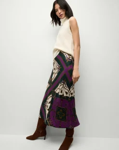 Clover Stretch-Silk Skirt in Pine Multi>Veronica Beard Best