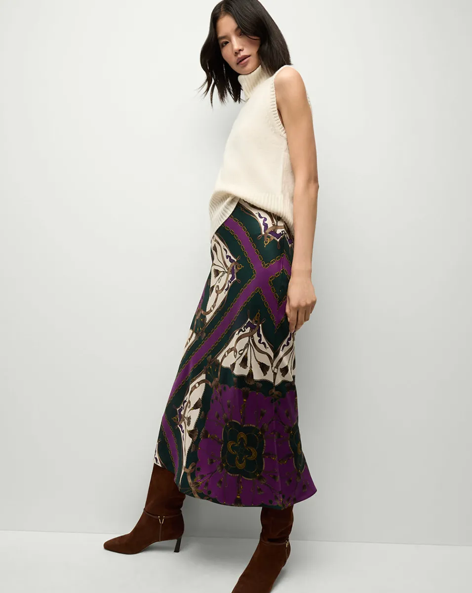 Clover Stretch-Silk Skirt in Pine Multi>Veronica Beard Best