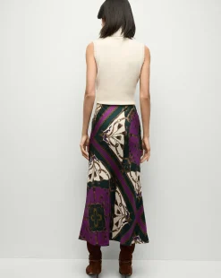 Clover Stretch-Silk Skirt in Pine Multi><noscript><img width=