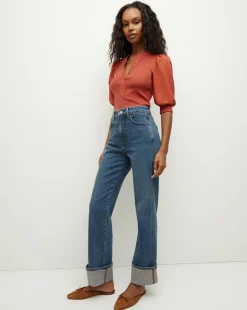 Coralee Puff-Sleeve Top in Brick Red>Veronica Beard Clearance