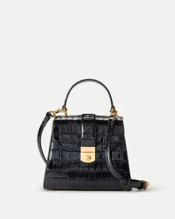 Crest Lock Croc-Embossed Top Handle Bag in>Veronica Beard
