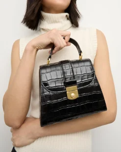Crest Lock Croc-Embossed Top Handle Bag in><noscript><img width=