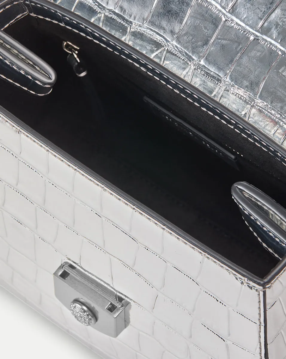 Crest Lock Croc-Embossed Top Handle Bag in>Veronica Beard Discount