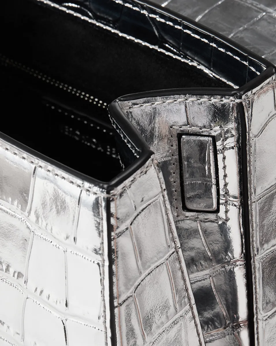 Crest Lock Croc-Embossed Top Handle Bag in>Veronica Beard Discount